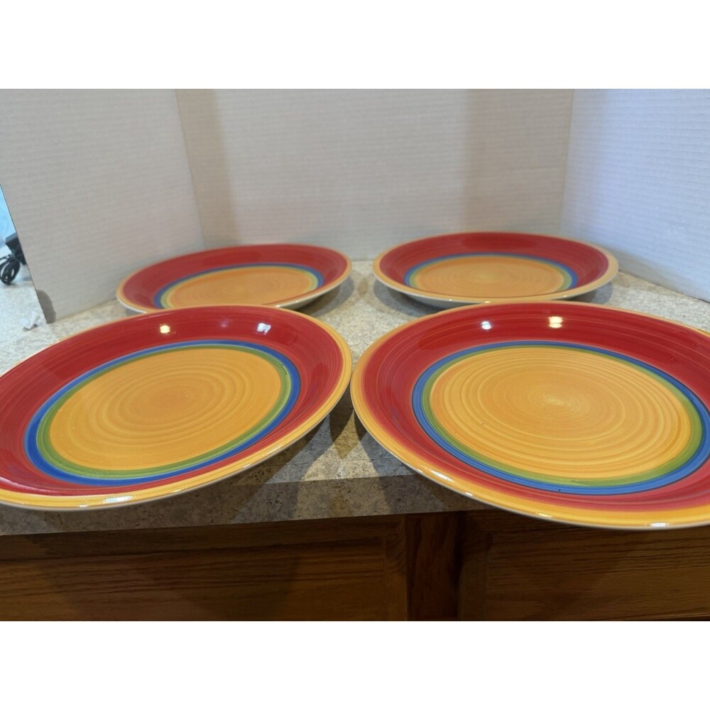 Royal Norfolk Rainbow Swirl Stoneware Dinner Plates Set of 4 10.5” Hand Painted - Picture 1 of 8